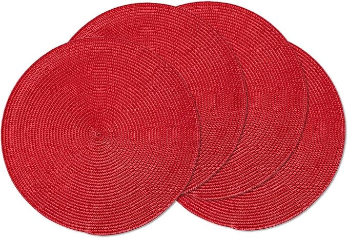 AHHFSMEI Round Placemats Set of 4 Heat Resistant Washable Non-Slip Woven Braided Table Mats for Dining Table Kitchen & Home Decor (red,4)