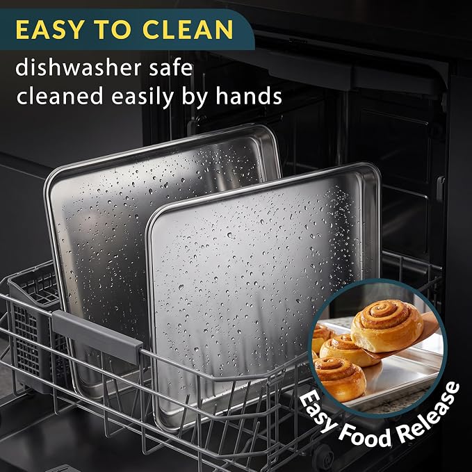 Stainless Steel Cookie Sheet Set of 2, 9" Baking Sheet Pans, Non-Stick | Mirror finish & rust-resistant; BPA-free and dishwasher safe; ideal for everyday oven roasting
