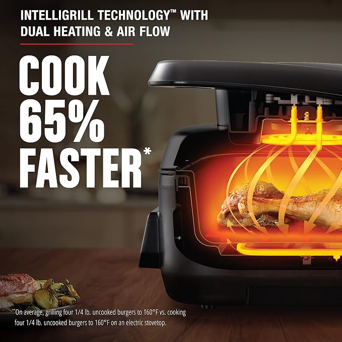George Foreman Beyond Grill™ 7-in-1 Electric Indoor Grill with Air Fry Technology, MCAFD800D, Black, Large | 7-in-1 grill with air fry, roast and bake functions, 500°F searing and no-defrost cooking.