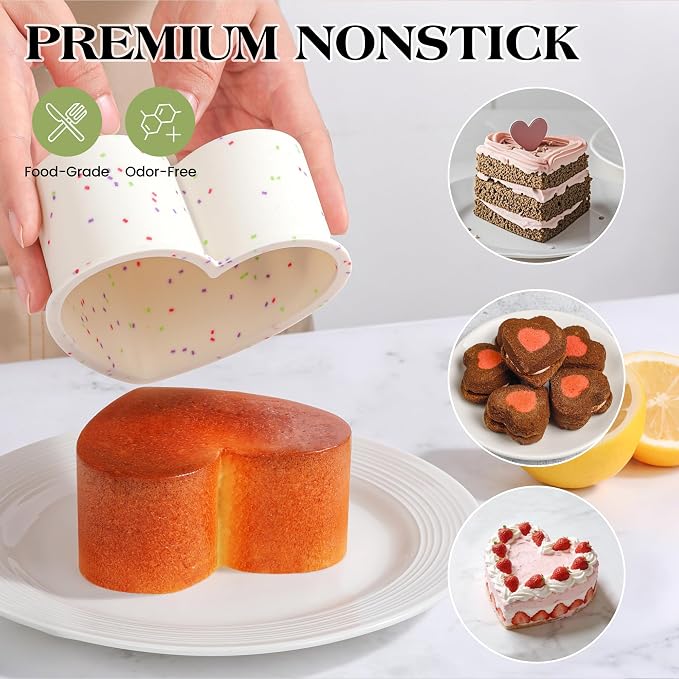 6 Inch Heart Shaped Cake Pans, Cream | Small Heart Cake Pan, Nonstick Silicone Molds, For Baking, Set of 3