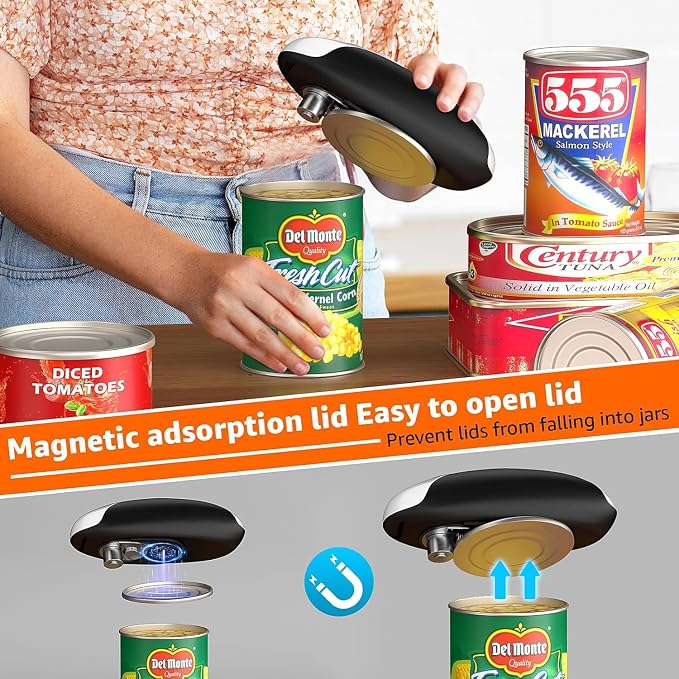 Electric Rechargeable Automatic Can Opener, USB-C Portable Kitchen Tool | One Touch Operation, Smooth Edge Cutting, Ergonomic for Seniors, Fits Standard & Large Cans, Cordless Handheld Design