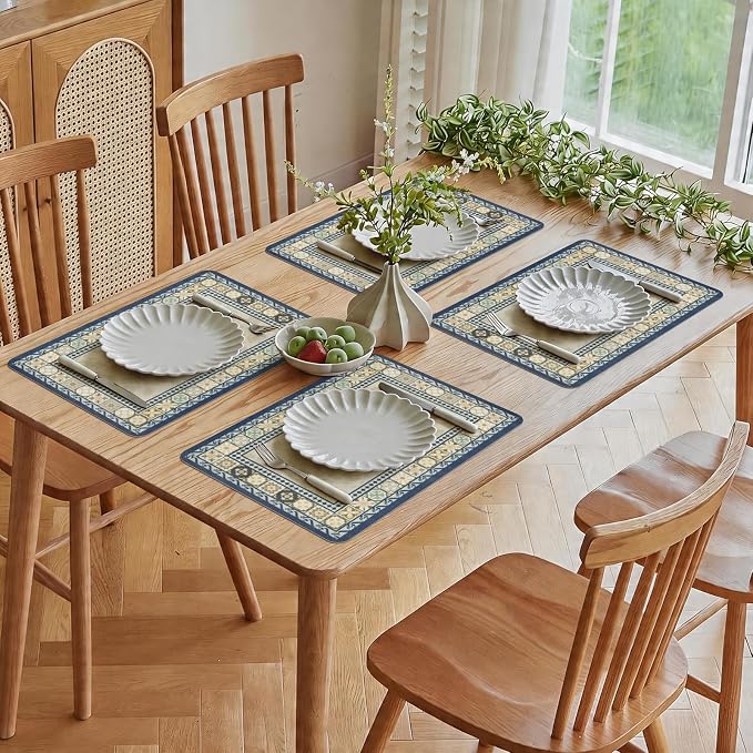 Vinyl Placemats Set of 8-12x17 Inch - Heat Resistant Washable Place Mats Waterproof Non-Slip Wipeable Table Mats for Dining Table Decor, Indoor/Outdoor Plastic Mat