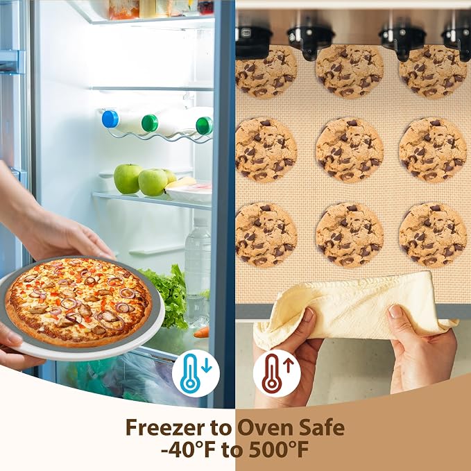 Silicone Baking Mat Set of 4, Nonstick Reusable Macaron Silicone Baking Mat & Round Pizza Mat, Cookie Baking Supplies for Macaroons, Pastry, Pizza, Gray