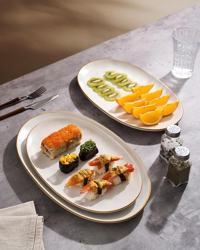 famiware Serving Platters Set of 3 Sizes - Oval, Matte White | 15.59"/14.3"/12.9" Fine Stoneware Serving Trays for Party, Entertaining for Food, Turkey, Cheese, Microwave Dishwasher Safe