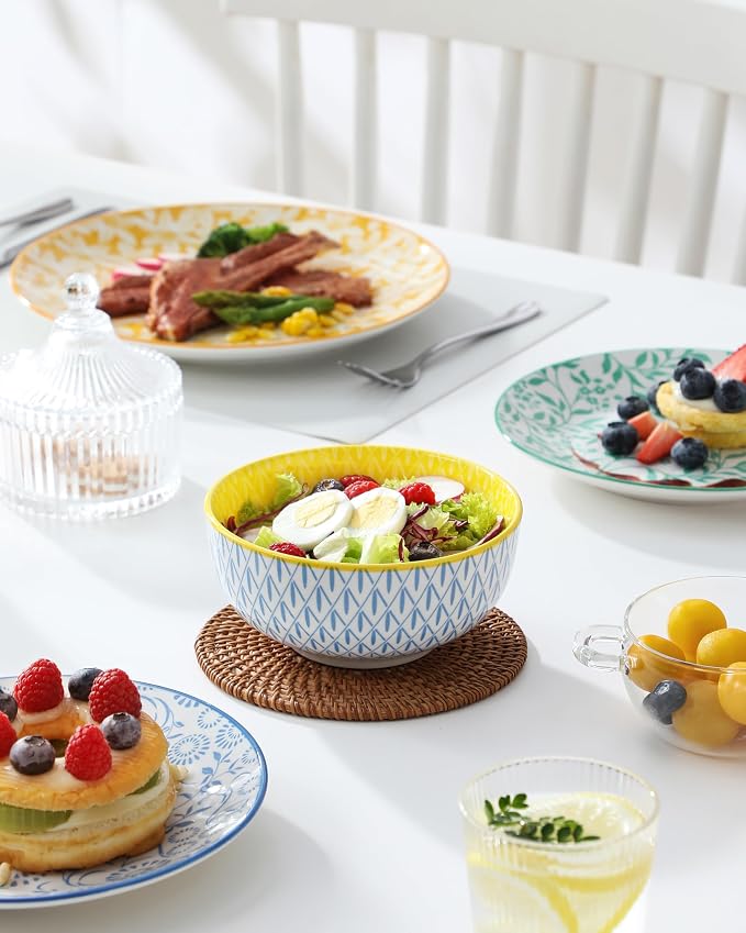 vancasso SELENE Plates and Bowls Set for 4, 12 Pieces Dinnerware Sets, Mircowave and Dishwasher Safe Dishes Set, Porcelain Pastel Dinnerware