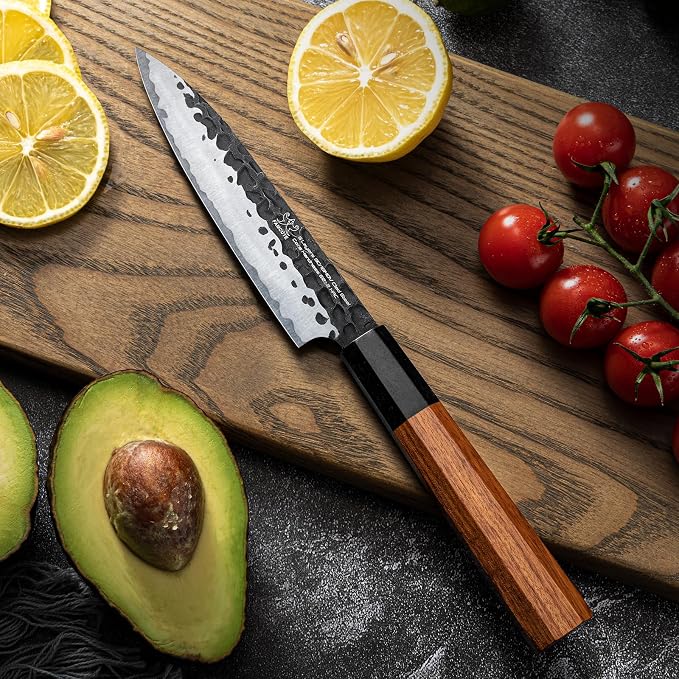 5" Paring Knife, Hand-Forged Japanese Small Knife for Easy Control | Japanese 5-Layer 9CR18MOV High Carbon Steel Professional Petty Knife with Rosewood Handle, Unique Beautiful Gifts for Mom/Dad