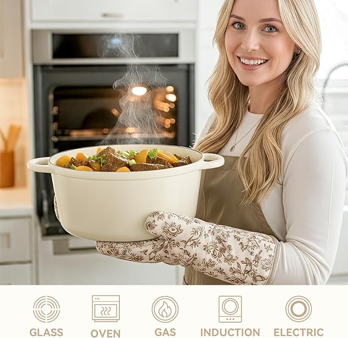 6.5 Quart Dutch Oven Pot with Lid, Non Stick Enameled Cast Iron Dutch Oven for Bread Baking, Heavy-Duty, Oven Safe Ceramic Cookware Up to 500°F for Baking, Braising, Stews, Roasting, Beige