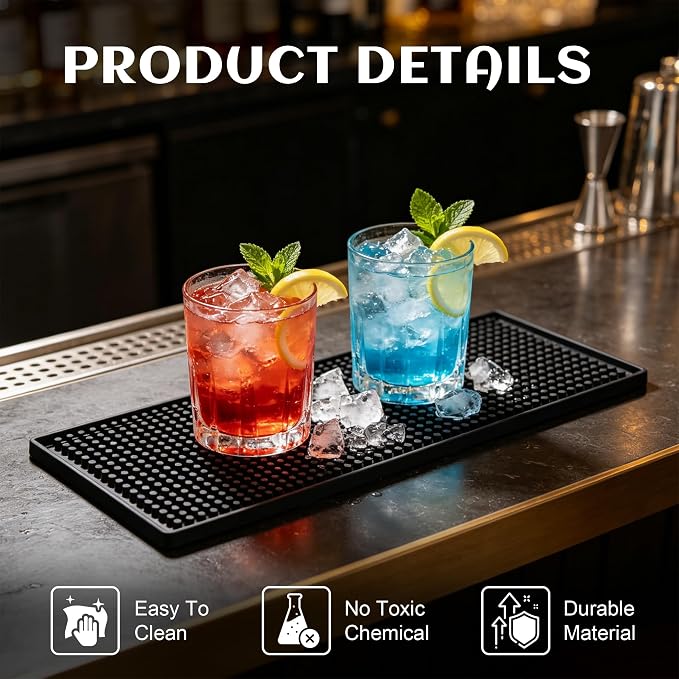 XieNie Bar Mat, 12"x6" Non-Slip PVC Mats for Home Coffee Bar Countertop | Versatile for Coffee Drinks Cocktail Makers, Keep Bar Counter Tops Neat Tidy, Dry Dishes Cups Glasses, Hand and Machine Wash