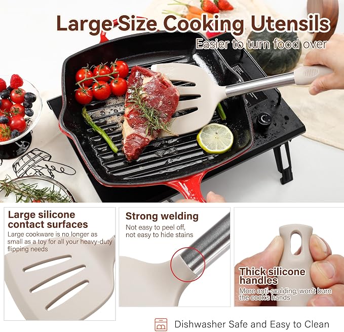 NCUE 35 Pcs Silicone Cooking Utensils Set BPA Free 446°F Heat Resistant | Stainless Steel Handles Kitchen Utensils Set, Thickened Heads Silicone Grips Nonstick Dishwasher Safe for Baking Housewarming