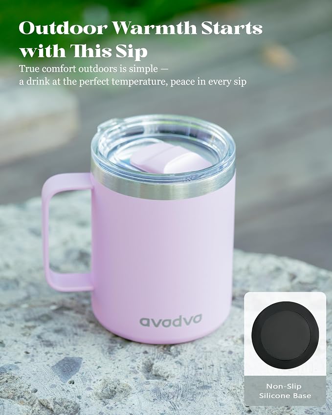 4 Pack 12oz Insulated Coffee Mug with Lid – Double Wall Stainless Steel Travel Cups with Handle, Keep Hot & Cold Drinks, Ideal Gift for Coffee Lovers, Office & Camping, Light (Assort colors)