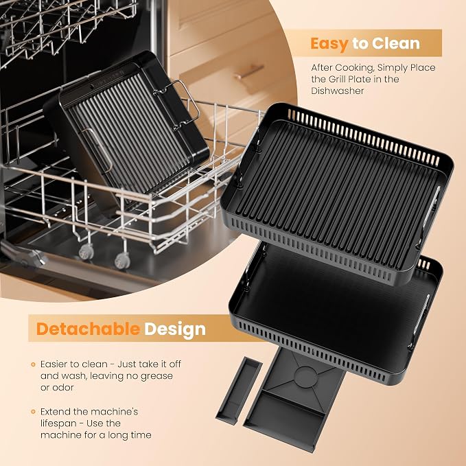 Kismile 2-in-1 Smokeless Electric Grill,Digital Display,Meat Probe,Nonstick | Indoor Grill and Griddle Combo,Dishwasher Safety,Temperature Control for Steak, Pancakes, Bacon