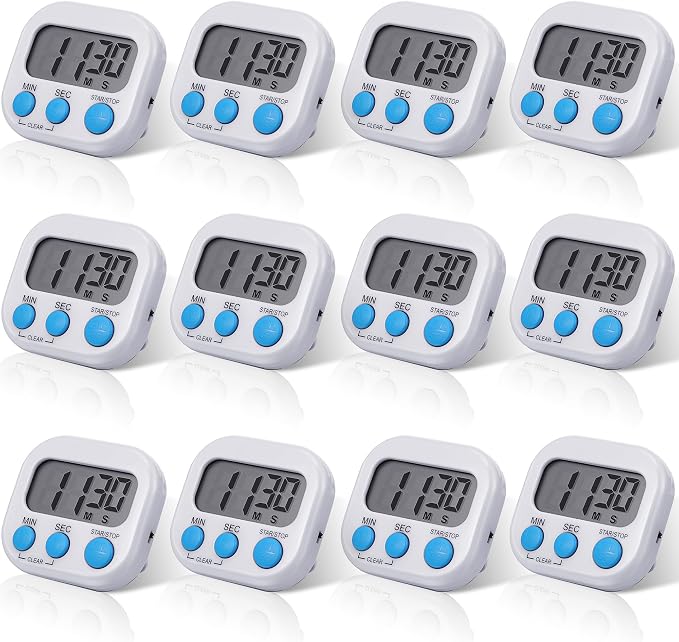 Weewooday 12 Pcs Digital Kitchen Magnetic Timer Bulk Classroom Count up Countdown Egg Timer Cute Desk Stopwatch for Back to School Teacher Kids Cooking Office(White,Stylish Style)