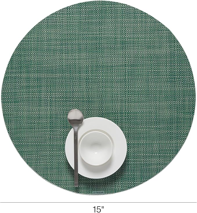 Chilewich Mini Basketweave Placemats, Round Woven Placemats Set of 4 | Reusable, Stain-Resistant, Indoor/Outdoor Tabletop Protection, Ivy, 15" Round