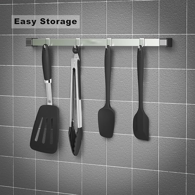 5-Piece Silicone Spatulas Set with Tongs, 446°F Heat Resistant, Black | Steel-core Utensils, Nonstick-safe Silicone Turners and Tongs for Flipping, Grilling, Mixing and Baking, Dishwasher Safe