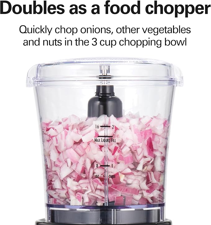 Hamilton Beach Power Elite Blender For Smoothies With Wave Action System | 40 oz. Glass Jar + 3 Cup Mini Food Chopper Attachment | 12 Functions Including Puree, Crush Ice | 700 Watts | Black | 58149G