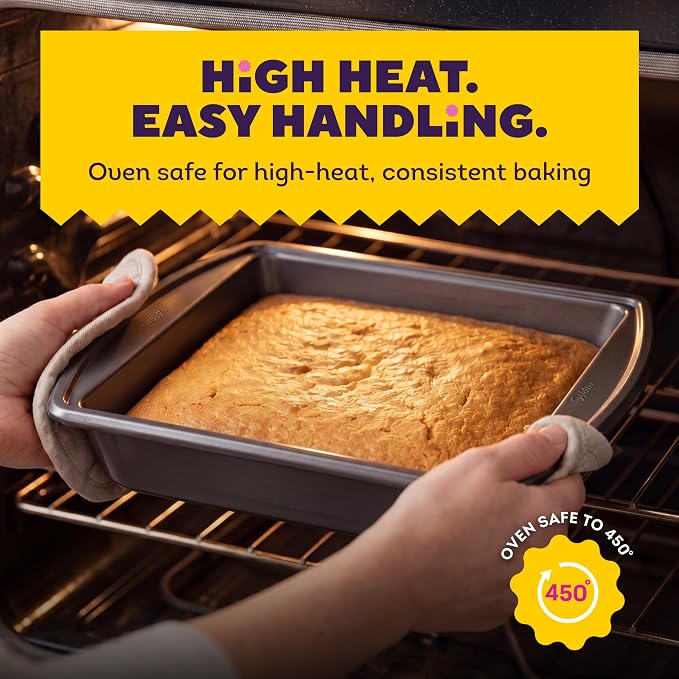 Wilton Platinum Non-Stick Square Pan, Stainless Steel, 9 x 9 in. | DURALAST Silicone Infused Double Coating, 5X More Durable with Anti-Warping Technology, Perfect for Brownies & Square Cakes