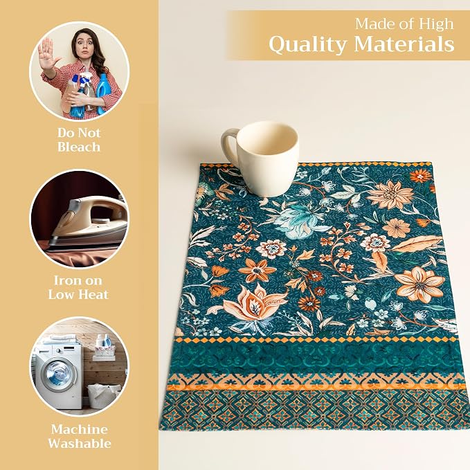 Maison d' Hermine Placemats Set of 4 Reusable 100% Cotton (13"x19") | Cloth Place Mats Washable Table Mats for Kitchen Dining Party Wedding Home Thanksgiving Christmas - Luxury Loft - Dark Teal