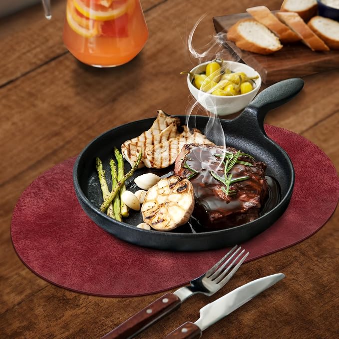 ADRIMER Placemats, Heat Resistant Oval Placemats Set of 12 Washable 12 x 17 Inch, Waterproof Table Mats, Wipeable Pu Place Mats for Kitchen, Dining Room, Wine Red
