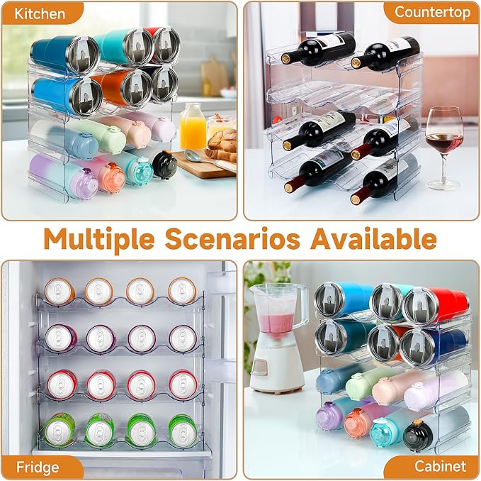 spospo Water Bottle Organizer 4 Tier Large Compartment Water Bottle Holder | Clear Water Bottle Organizer for Cabinet, Bottle Rack for Kitchen Organization and Storage - Hold 16 Bottles