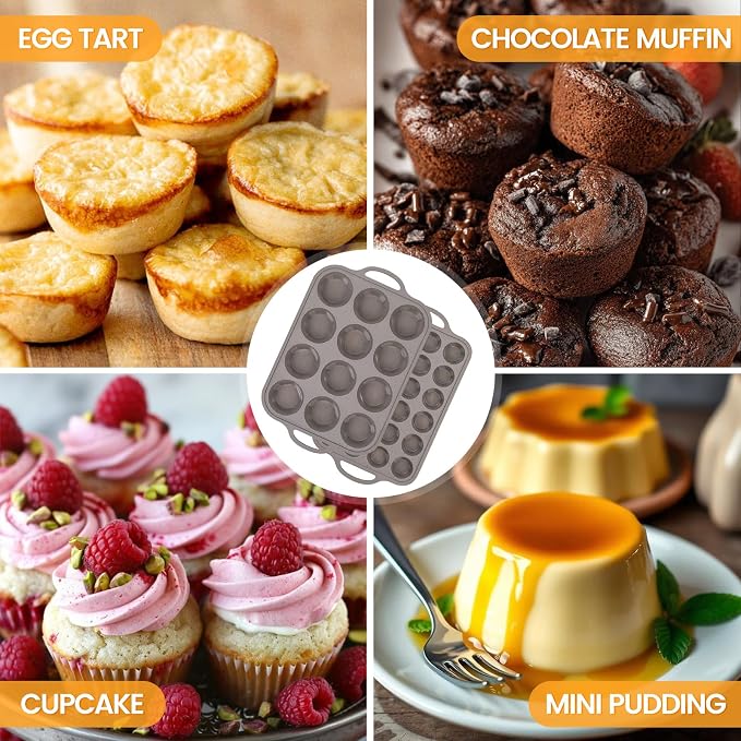 CAKETIME Silicone Muffin Pans for Baking, Metal Reinforced Frame Regular 12 Cups & Mini 24 Cups Cupcake Pan Set Nonstick Muffin Pan for Homemade Baking Easy to Handle