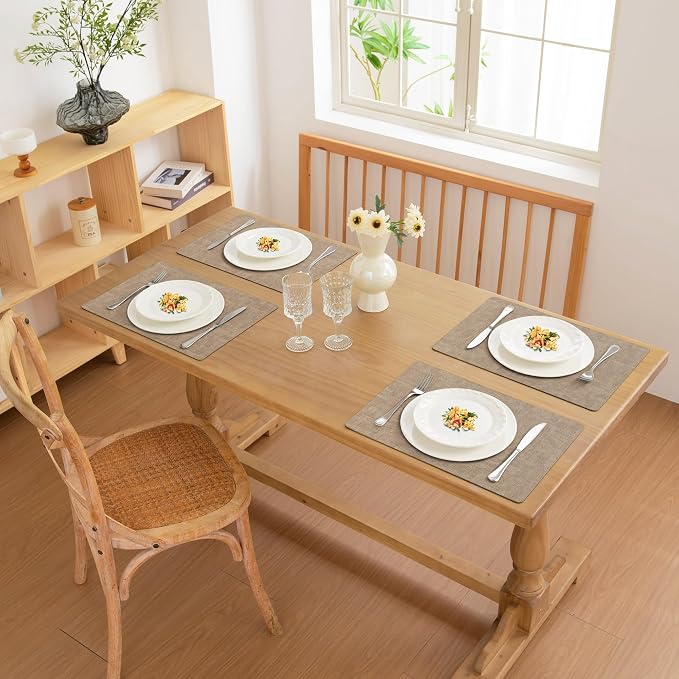 FROMHEART Faux Leather PU Placemats Set of 8 (Light Coffee,11.8" x 17") | Waterproof,Heat/Oil Stain-Resistant Table Mat–Reversible,Non-Slip,Easy to Clean Place Mats for Kitchen,Dining,Indoor/Outdoor