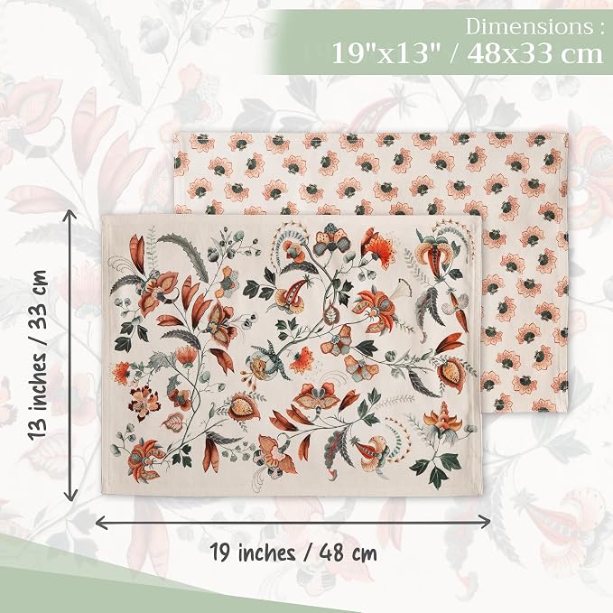 Maison d' Hermine Placemats Set of 4 Reusable 100% Cotton (13"x19") | Cloth Place Mats Washable Table Mats for Kitchen Dining Party Wedding Hotel Home Thanksgiving Christmas - Dalida