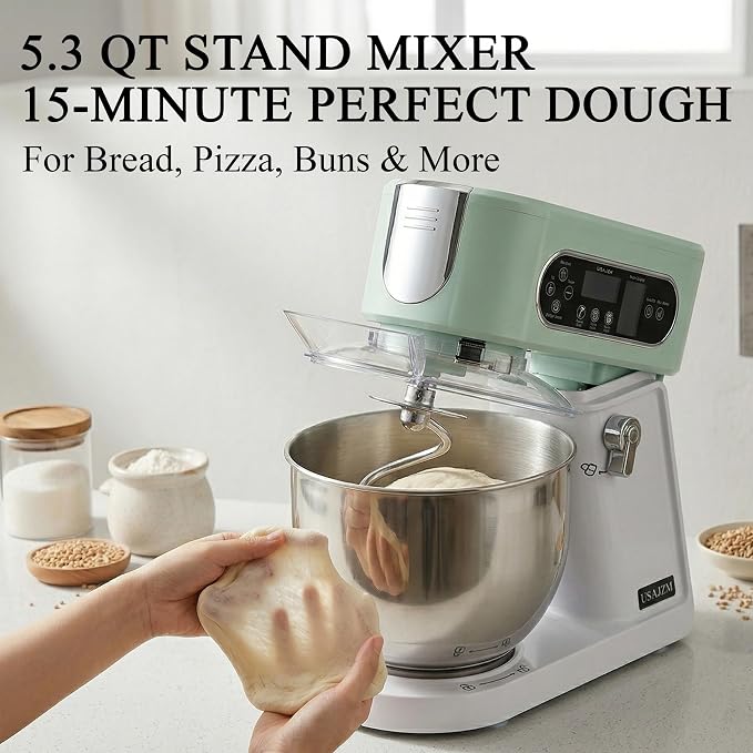 5.3 Qt Tilt-Head Stand Mixer, 9-Speed Electric Food Mixer | 9-Speed Control, Stainless Steel Bowl, Dough Hook Whisk Flat Beater, Splash Guard, Easy Clean, for Home Baking, Spearmint