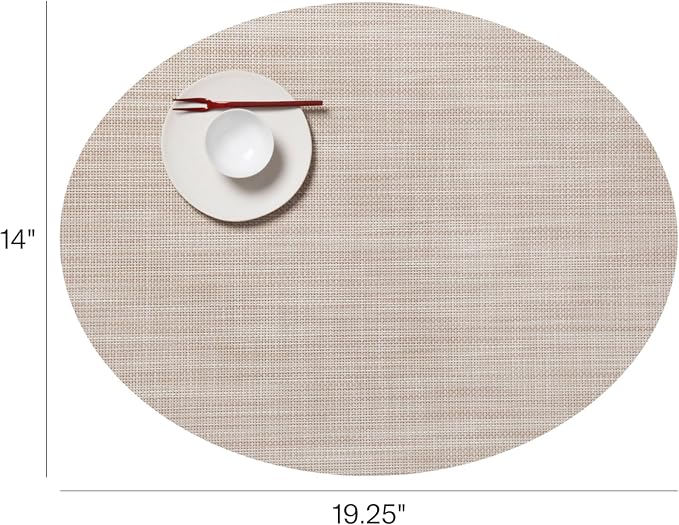 Chilewich Mini Basketweave Placemats, Woven Oval Placemats Set of 4 | Reusable, Stain-Resistant, Indoor/Outdoor Tabletop Protection, Parchment, 14" x 19.25"