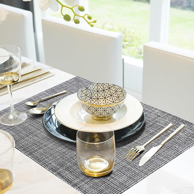 Aofmee Placemats, Placemats Set of 6, Heat Resistant Place Mats, Washable PVC Table Mats, Woven Vinyl Plastic Placemats for Dining Table, Non-Slip Stain Resistant Kitchen Table Placemats Easy to Clean