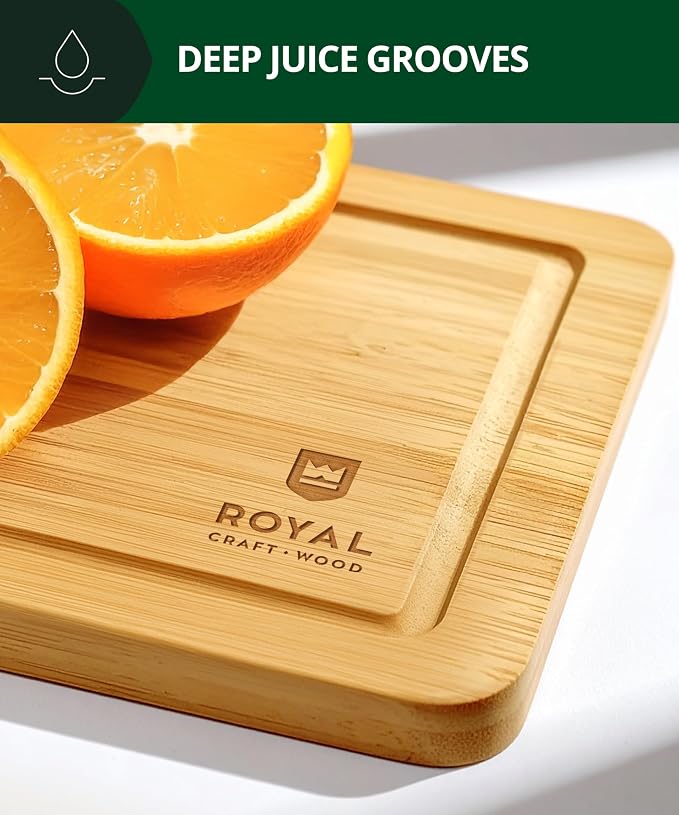 ROYAL CRAFT WOOD Cutting Boards for Kitchen - Chopping Board Set of 3 - Wooden Cutting Boards for Meal Prep & Serving - Bamboo Wood Cutting Board Set - Charcuterie & Chopping Butcher Block for Meat