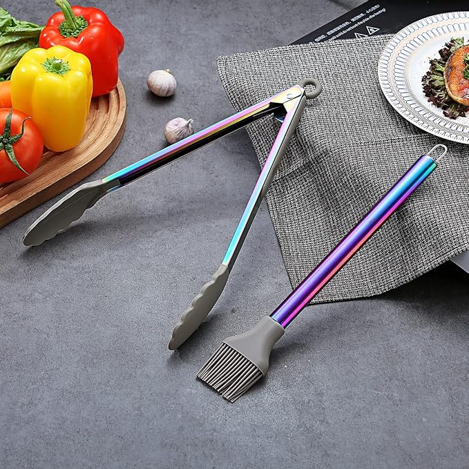 38 Piece Silicone kitchen Cooking Utensils Set with Utensil Crocks, Silicone Head and Stainless Steel Handle Cookware, Kitchen Tools for Utensil Set, Non-Stick kitchen Gadgets,Dishwasher Safe(Rainbow)