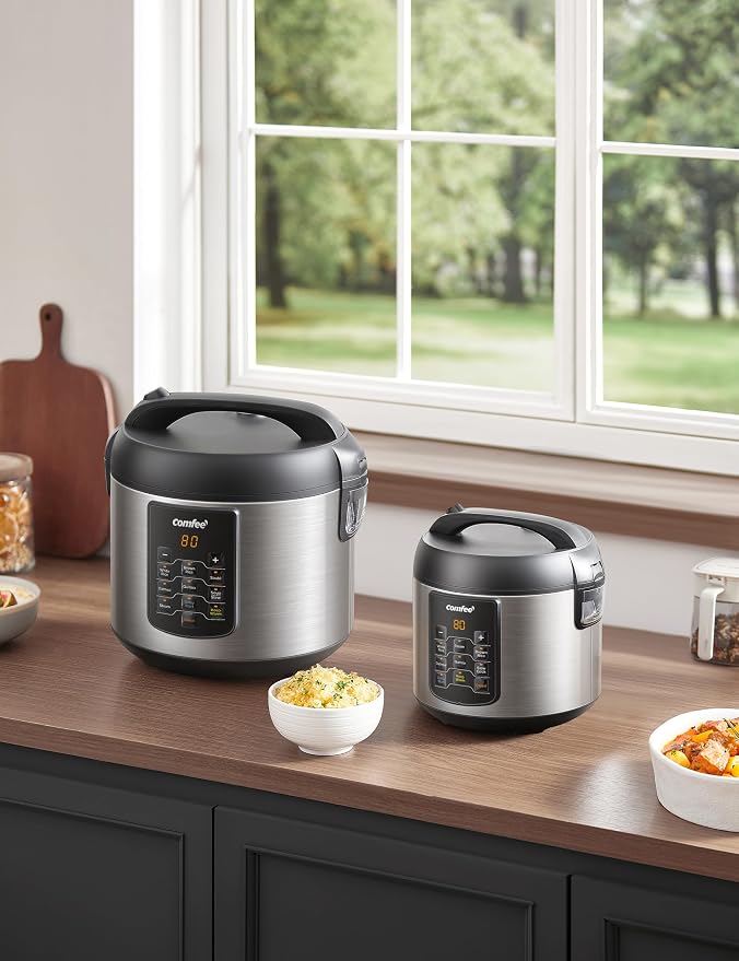 COMFEE' Rice Cooker with 6 Functions, 4-Cups Uncooked Rice | multi cooker, slow cook, steam, saute, warm, 6 one-touch programs for brown rice, quinoa and oatmeal