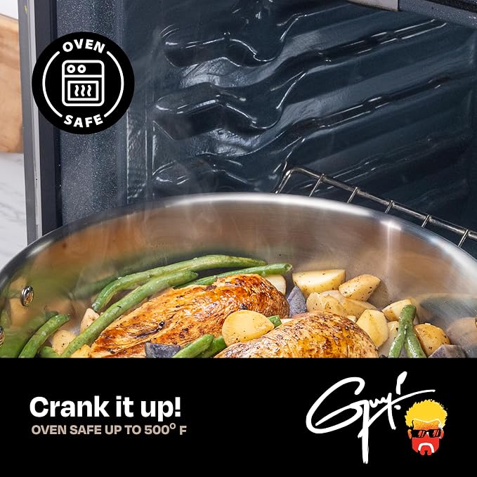 Guy Fieri's Flavortown 8-Quart Stainless Steel Stock Pot with Glass Lid | Tri-Ply Base For Even Heating. Oven And Dishwasher Safe, Compatible With Induction, Gas And Electric Cooktops