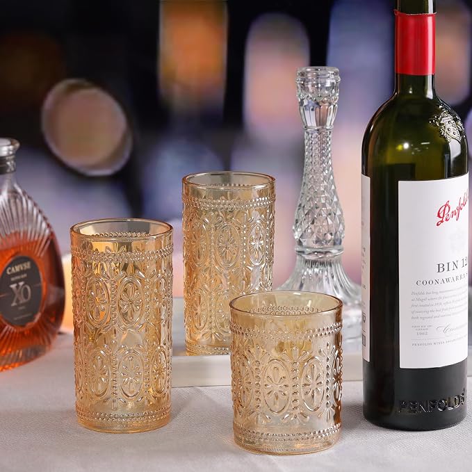 Darlion Amber Glassware, Vintage Drinking Glasses, 10oz Amber Glass Cups | Food Grade Glass, Lead-Free Glass, Durable&Sturdy, Vintage Decoration