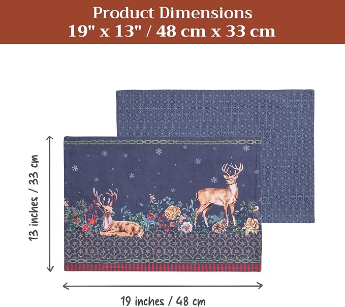 Maison d' Hermine Placemats Set of 4 Reusable 100% Cotton (13"x19") | Cloth Place Mats Washable Table Mats for Kitchen Dining Party Wedding Hotel Home Thanksgiving Christmas - Christmas Joy