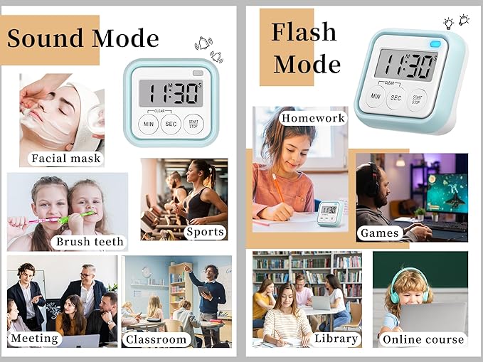 Timer, Kitchen Timers for Cooking Classroom Timer for Kids Teachers Digital Magnetic Timers 2 Pack, Blue