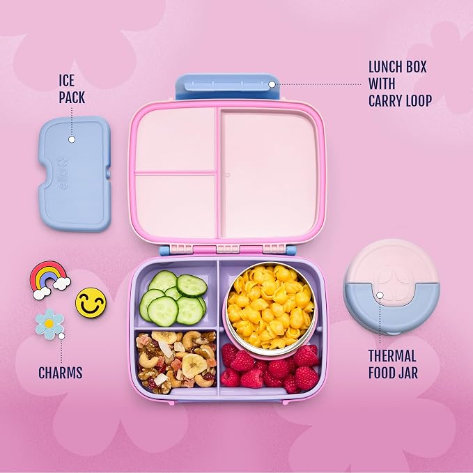 Ello Benni Kids Bento Lunch Box with Insulated Food Jar & Ice Pack, Sugar Coated