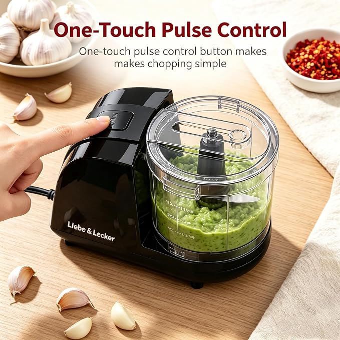 Liebe&Lecker Mini Food Processor 1.5 Cup Electric Food Chopper | Vegetable Chopper For Onions Garlic Meat Food, Chopper Container For Dicing, Mincing & Puree, Dishwasher Safe Compact Size