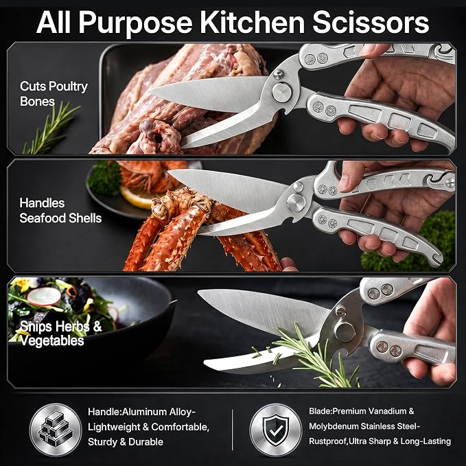 Kitchen Scissors All Purpose Heavy Duty, Stainless Steel Heavy Duty Kitchen Shears for Bone, Poultry, Chicken, Vegetable, Meat & Seafood Cooking Food Scissors With Safety Spring Lock
