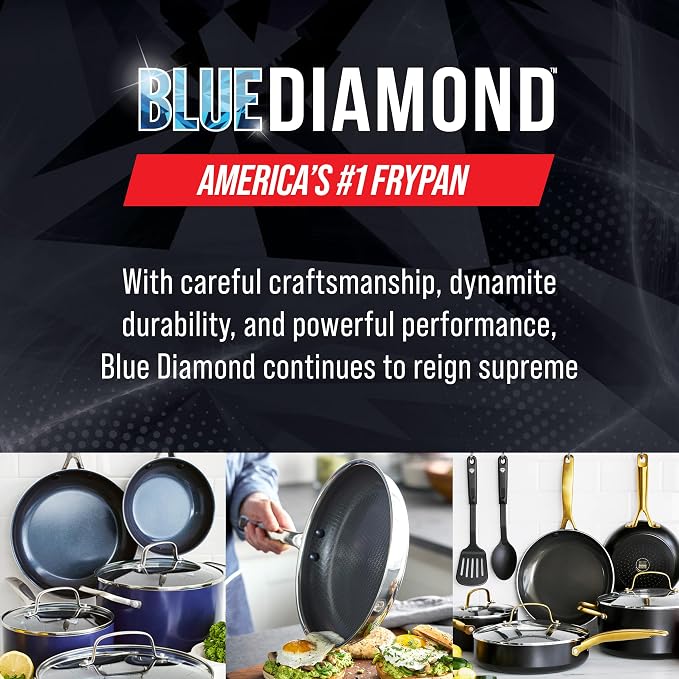 Blue Diamond Pro Steel 8" Tri-Ply Stainless Steel Frying Pan Skillet | Multi Clad Skillet, Induction & All Stovetop Suitable, Mirror Polished Finish, Dishwasher Safe, Oven Safe to 850F, Silver