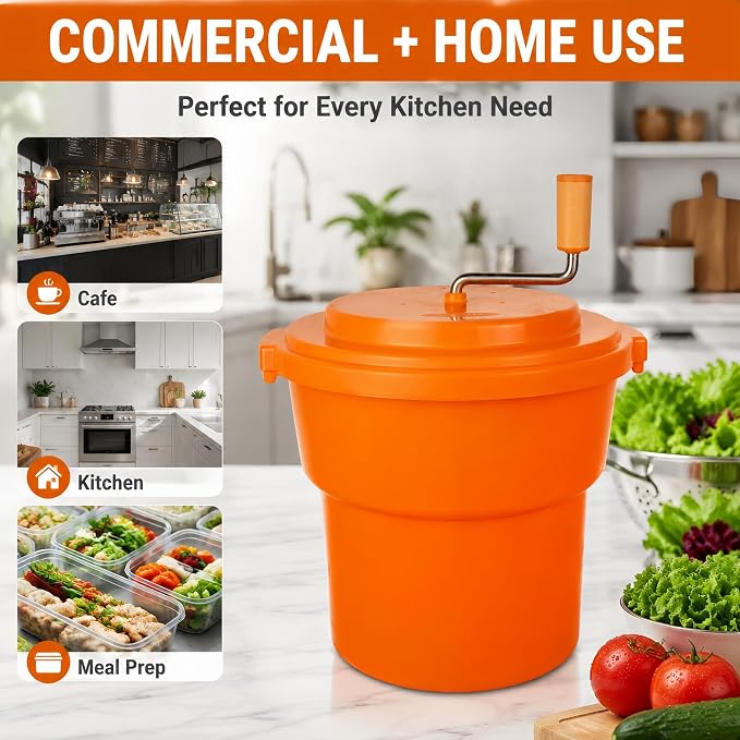Commercial Salad Spinner 2.5 Gal / 10 Qt Heavy Duty Manual Lettuce Dryer with Stainless Steel Shaft, Large Capacity Vegetable Dryer Basket with Brake & Drain System for Restaurant Kitchen & Food Prep
