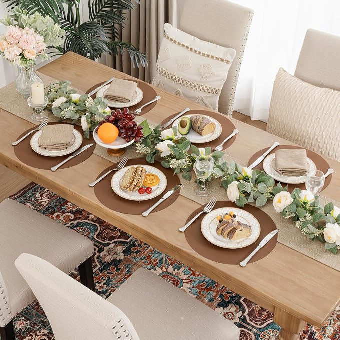 SHACOS 100 pcs Round Paper Placemats Disposable 13 inch Colored Paper Decorative Place Mats for Wedding Birthday Party Bridal Baby Shower Events Table Decoration, Brown (Pack of 2)