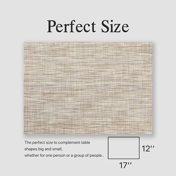 Placemats Set of 4 - Easy Clean Woven Vinyl Placemats for Dining Table, Indoor/Outdoor Place Mats, Washable PVC Table Mats（Caramel）