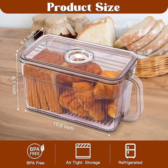 Gifhomfix 2PCS Bread Box for Homemade Bread Airtight Bread Boxes for Kitchen Counter, Time Recording Bread Storage Container with Handle, Tawny