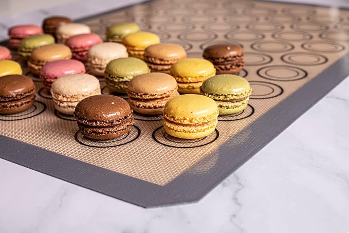 Macaron Baking Mat Silicone Non Stick, Full Sheet Reusable Pack of 2 Gray | Non-Stick Macaron Mat for Perfect Baking, Dishwasher & Oven Safe, For Macarons, Cookies, Bread and More, 16x24” (40x60cm)