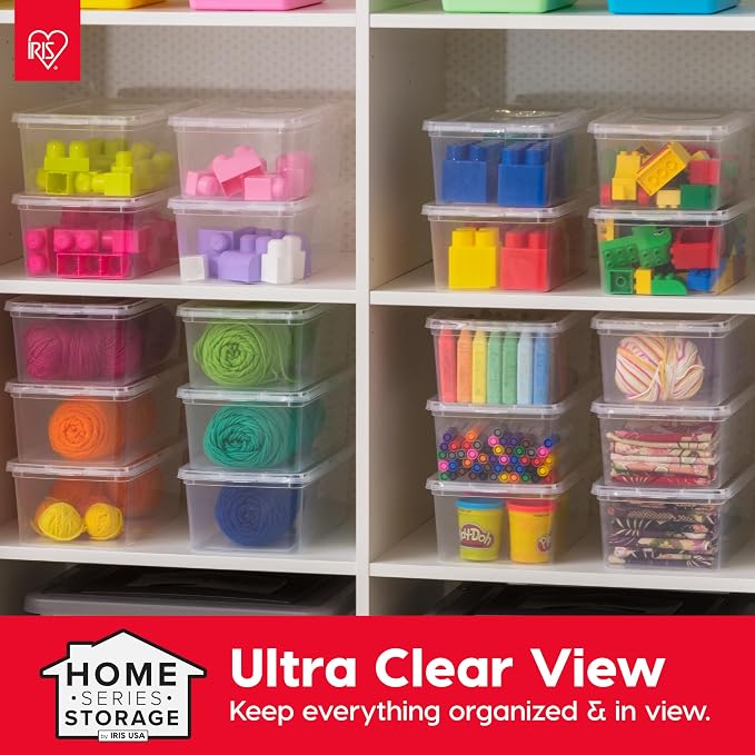 IRIS USA 20-Pack 6 Qt Storage Bins with Lids, Clear, Stackable | Ideal for shoes, crafts, office supplies and pantry items, nestable design, transparent design makes contents easy to find