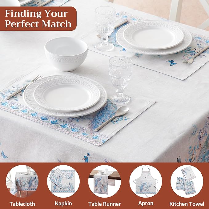 Maison d' Hermine Placemats Set of 4 Reusable 100% Combed Cotton (13"x19") | Cloth Place Mats Washable Table Mats for Kitchen Dining Wedding Home Restaurant Spring Summer - Peacock Utopia - Orginal