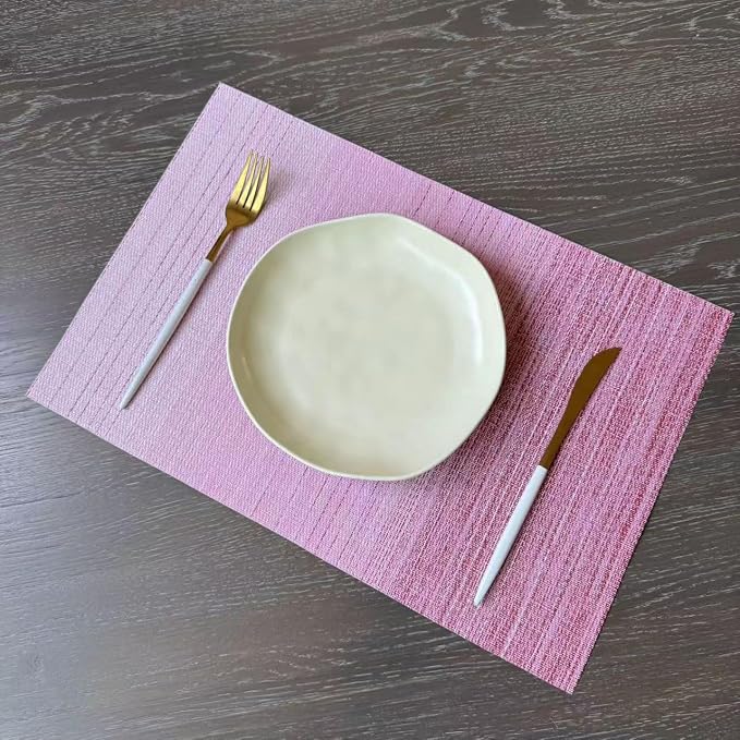 Zupro Placemats Set of 4 Woven PVC 18"x12" Everyday use-(Gradient-Pink) | Washable Heat-Resistant Non Slip Table Mats PVC Vinyl Kitchen Dining Patio Table Place Mats for Holidays Dinner Parties BBQs