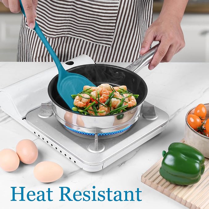 LIANYU Non-Toxic Kitchen Cooking Utensils Set, 8Pcs Blue Silicone Tools | Heat Resistant Cooking Gadgets for Nonstick Cookware, Includes Silicone Spatula, Ladle, Spoon Turner, Dishwasher Safe