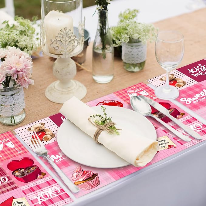 50 PCS Disposable Paper Placemats Valentine's Day Placemats | 16x11 Inch Heart Table Mats for Holiday Indoor Outdoor Party Kitchen Dining Table Decorations